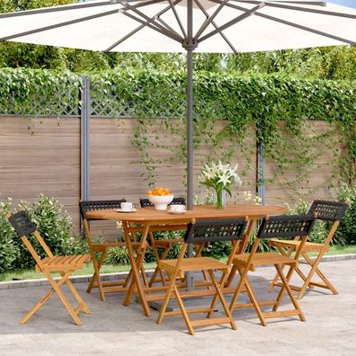 vidaXL Gartenstühle 6 Stk. Klappbar Schwarz Poly Rattan & Massivholz