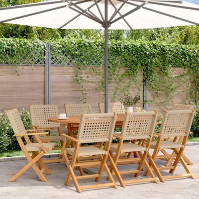 vidaXL Gartenstühle 8 Stk. Klappbar Beige Poly Rattan & Massivholz