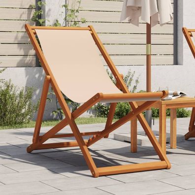 vidaXL Strandstuhl Klappbar Beige Massivholz Eukalyptus und Stoff