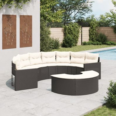 vidaXL 2-tlg. Garten-Sofagarnitur Halbrund Schwarz Poly-Rattan