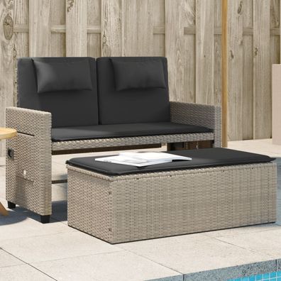 vidaXL Gartenbank Verstellbar mit Kissen Hellgrau Poly Rattan