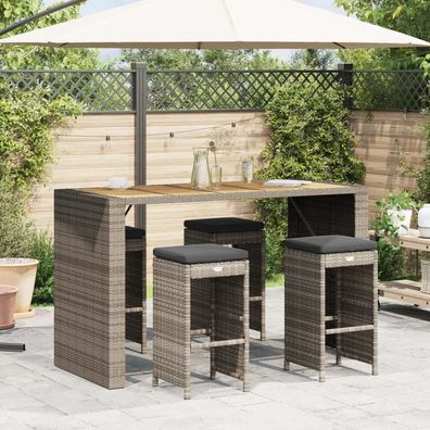 vidaXL Garten-Barhocker mit Kissen 4 Stk. Grau Poly Rattan