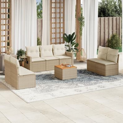 vidaXL 8-tlg. Garten-Sofagarnitur mit Kissen Beige Poly Rattan