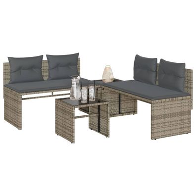 vidaXL 4-tlg. Garten-Sofagarnitur mit Kissen Grau Poly Rattan