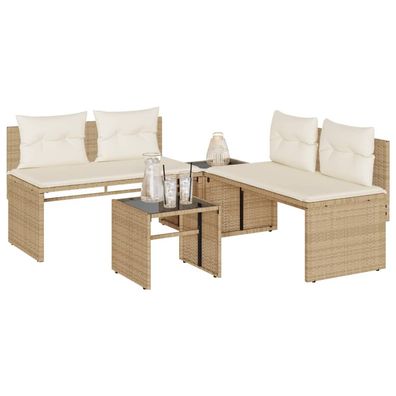 vidaXL 4-tlg. Garten-Sofagarnitur mit Kissen Beige Poly Rattan