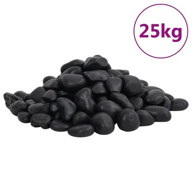 vidaXL Polierte Kiesel 25 kg Schwarz 2-5 cm