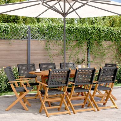 vidaXL Gartenstühle 8 Stk. Klappbar Schwarz Poly Rattan & Massivholz