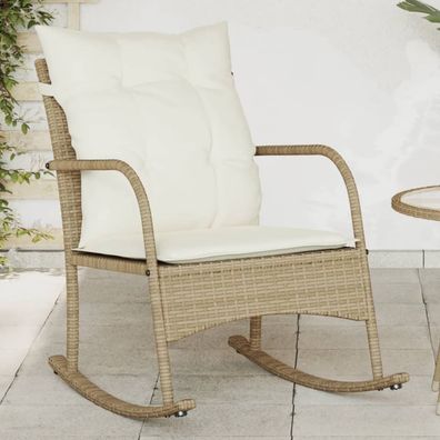 vidaXL Garten-Schaukelstuhl mit Kissen Beige Poly Rattan