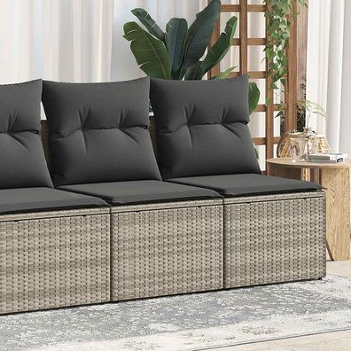 vidaXL 4-tlg. Garten-Sofagarnitur mit Kissen Hellgrau Poly Rattan