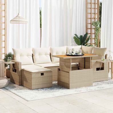 vidaXL 8-tlg. Garten-Sofagarnitur mit Kissen Beige Poly Rattan Akazie