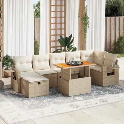 vidaXL 5-tlg. Garten-Sofagarnitur mit Kissen Beige Poly Rattan Akazie