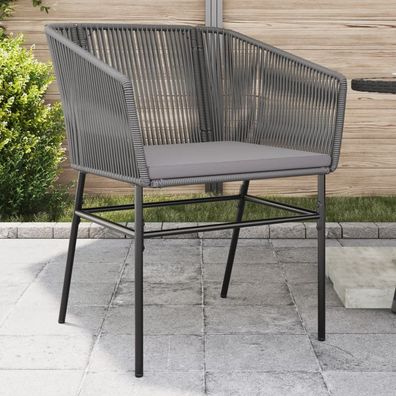 vidaXL Gartenstühle 2 Stk. mit Kissen Grau Poly Rattan