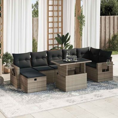 vidaXL 8-tlg. Garten-Sofagarnitur mit Kissen Grau Poly Rattan