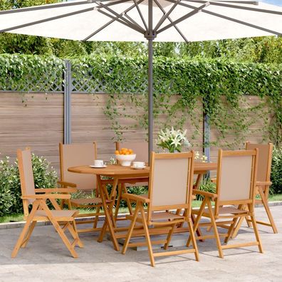 vidaXL Gartenstühle Verstellbar 6 Stk. Taupe Stoff und Massivholz