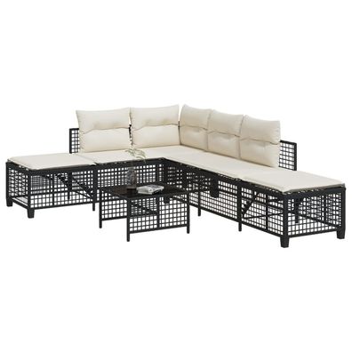 vidaXL 3-tlg. Garten-Ecksofa-Set mit Kissen Schwarz Poly Rattan