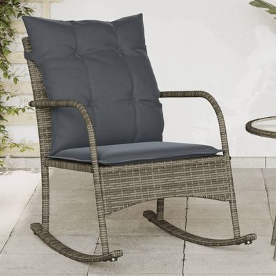 vidaXL Garten-Schaukelstuhl mit Kissen Grau Poly Rattan