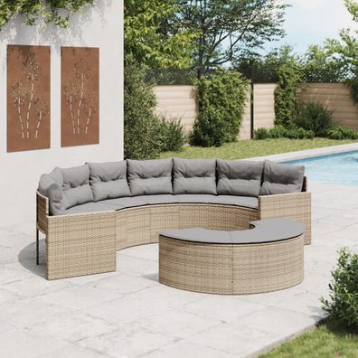 vidaXL 2-tlg. Garten-Sofagarnitur Halbrund Beige Poly-Rattan