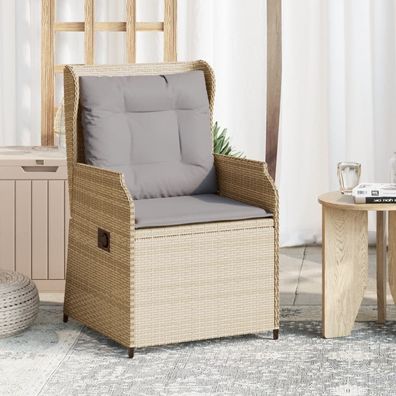 vidaXL Gartensessel mit Kissen 2 Stk. Verstellbar Beige Poly Rattan