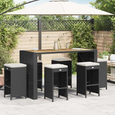 vidaXL Garten-Barhocker mit Kissen 6 Stk. Schwarz Poly Rattan