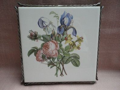 Villeroy & Boch Mettlach Vintage-Blumen alte Fliese Kachel Untersetzer mit Halterung