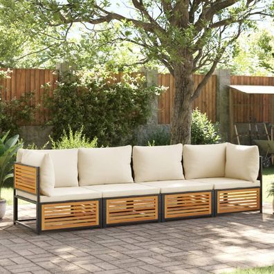 vidaXL 4-tlg. Garten-Sofagarnitur mit Kissen Massivholz Akazie