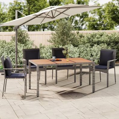 vidaXL Gartentisch mit Holzplatte Grau Poly Rattan & Massivholz Akazie