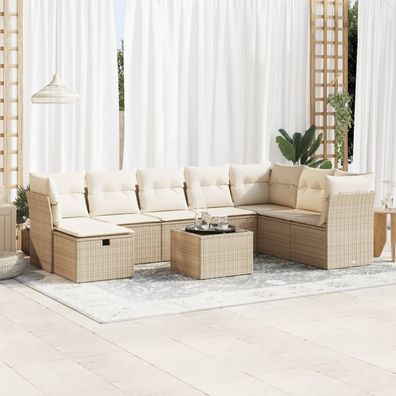 vidaXL 9-tlg. Garten-Sofagarnitur mit Kissen Beige Poly Rattan