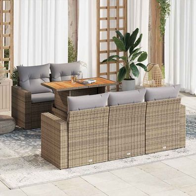 vidaXL 6-tlg. Garten-Sofagarnitur mit Kissen Beige Poly Rattan