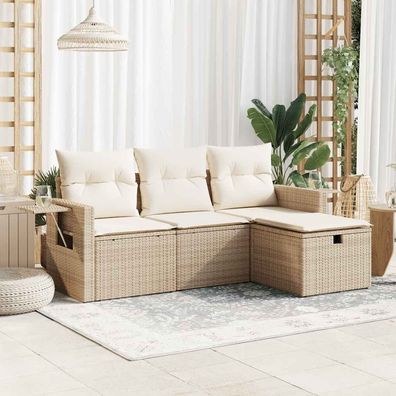 vidaXL 4-tlg. Garten-Sofagarnitur mit Kissen Beige Poly Rattan