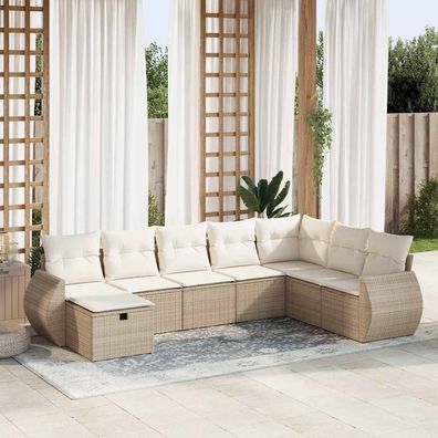 vidaXL 8-tlg. Garten-Sofagarnitur mit Kissen Beige Poly Rattan