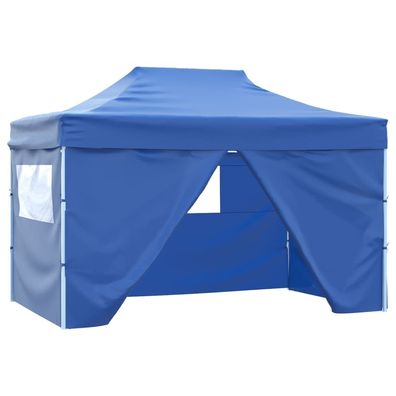 vidaXL Faltzelt Pop-Up mit 4 Seitenteilen 3x4,5 m Blau