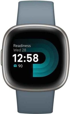 Fitbit Versa 4 40,5 mm Aluminiumgehäuse-Platinum mit Silikonarmband in Blau (GPS