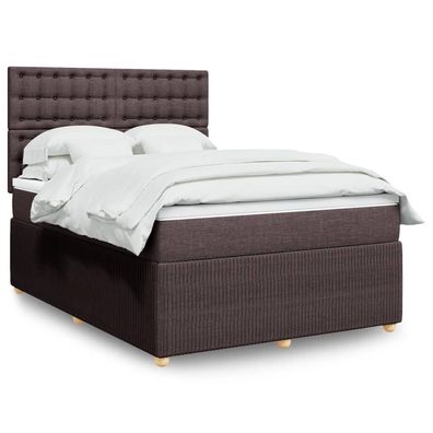 vidaXL Boxspringbett mit Matratze Dunkelbraun 140x200 cm Stoff