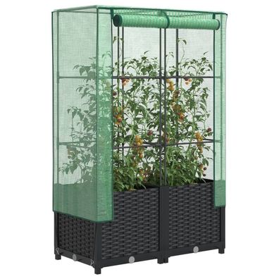 vidaXL Hochbeet mit Gewächshaus-Aufsatz Rattan-Optik 80x40x138 cm