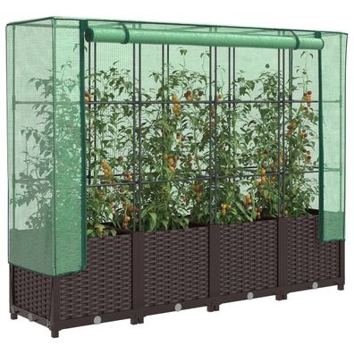 vidaXL Hochbeet mit Gewächshaus-Aufsatz Rattan-Optik 160x40x138 cm