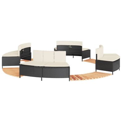 vidaXL Whirlpool-Umrandung Schwarz Poly-Rattan und Massivholz Akazie