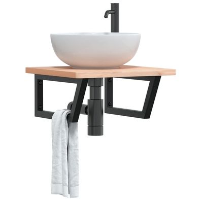 vidaXL Waschbeckenregal Wandmontage Stahl und Massivholz Buche