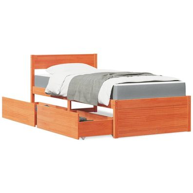 vidaXL Bett mit Schubladen und Matratze Wachsbraun 90x190 Massivholz