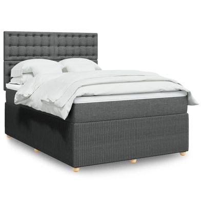 vidaXL Boxspringbett mit Matratze Dunkelgrau 140x200 cm Stoff