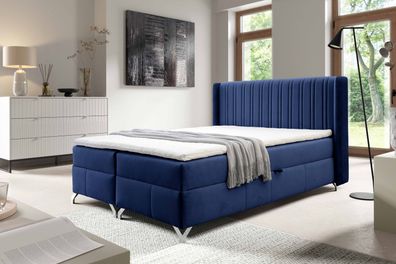 FURNIX Boxspringbett Merisol 180x200 mit Bettkasen und Topper SV5 Dunkelblau