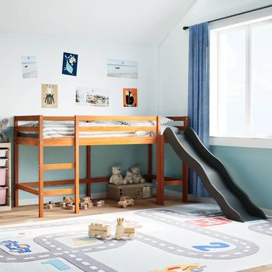 vidaXL Kinderhochbett ohne Matratze Braun 90x200 cm Massivholz Kiefer