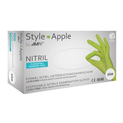 10x STYLE APPLE, Nitril-Untersuchungshandschuh, puderfrei, apfelgrün, Gr. XL | Box (1