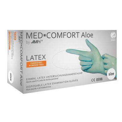 MED-COMFORT Aloe, Latex-Untersuchungshandschuh, puderfrei, mintgrün, Gr. S | Box (100