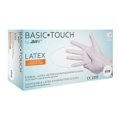 BASIC-TOUCH, Latex-Untersuchungshandschuh, puderfrei, weiß, Gr. S | Box (100 Stück)