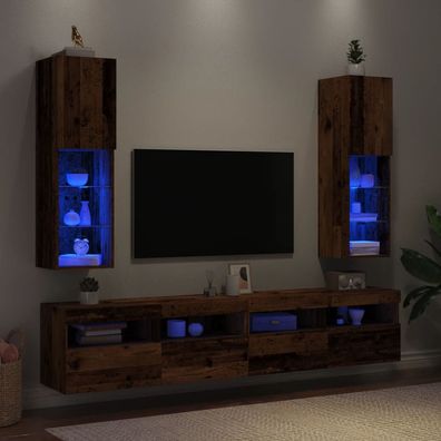 vidaXL TV-Schränke mit LED-Leuchten 2 Stk. Altholz-Optik 30,5x30x102cm