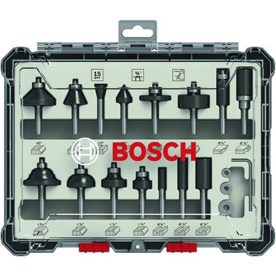 Bosch 15tlg. Mixed Fräser Set ¼” Schaft - 2607017473