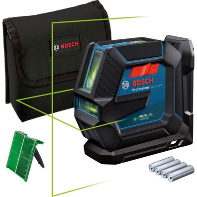 Bosch Linienlaser GLL 2-15 G inkl. Batterien & Zubehör in Tasche - 0601063W