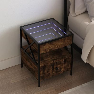 vidaXL Nachttisch mit Infinity-LED Räuchereiche 40x40x51 cm