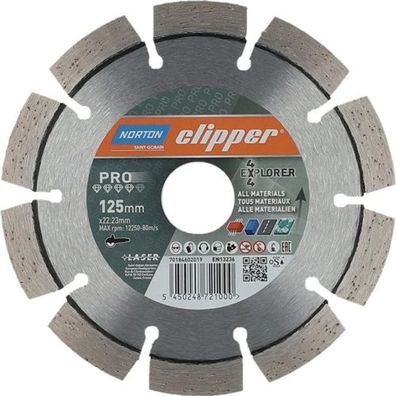 NORTON Clipper Diamanttrennscheibe 4x4 Explorer D.125mm Bohr.22,23mm 2,2mm