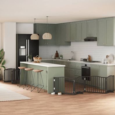 vidaXL 10-tlg. Hundetor mit Tür Faltbar Schwarz 800 cm Pappelholz